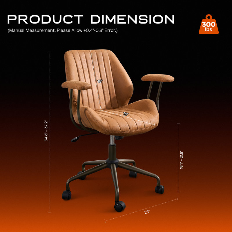 Chaise de bureau pivotante ergonomique Albaugh avec vérin à gaz réglable, Brun