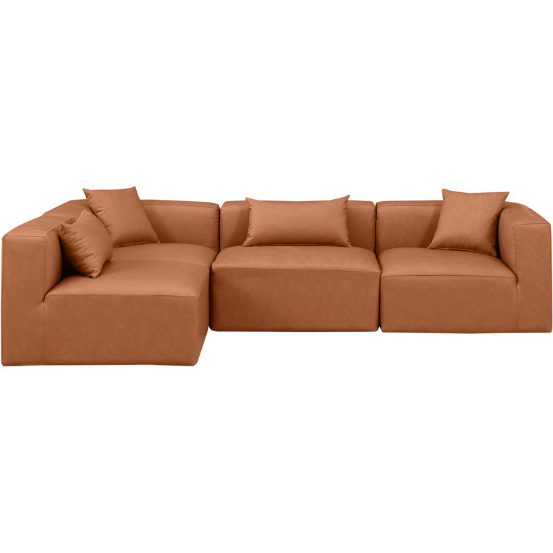 Houswerth Upholstered L-Shaped Sectional Reversible, Cognac Vegan Leather