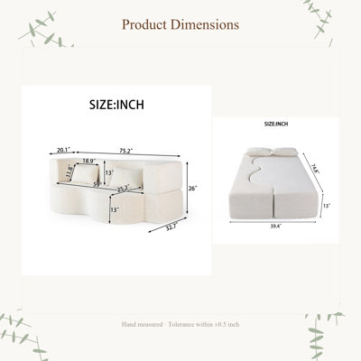 Canapé-lit pliable 2-en-1, canapé-lit convertible pliable convertible de 75 pouces, matelas rembourré en mousse à mémoire de forme avec 2 coussins pour le salon