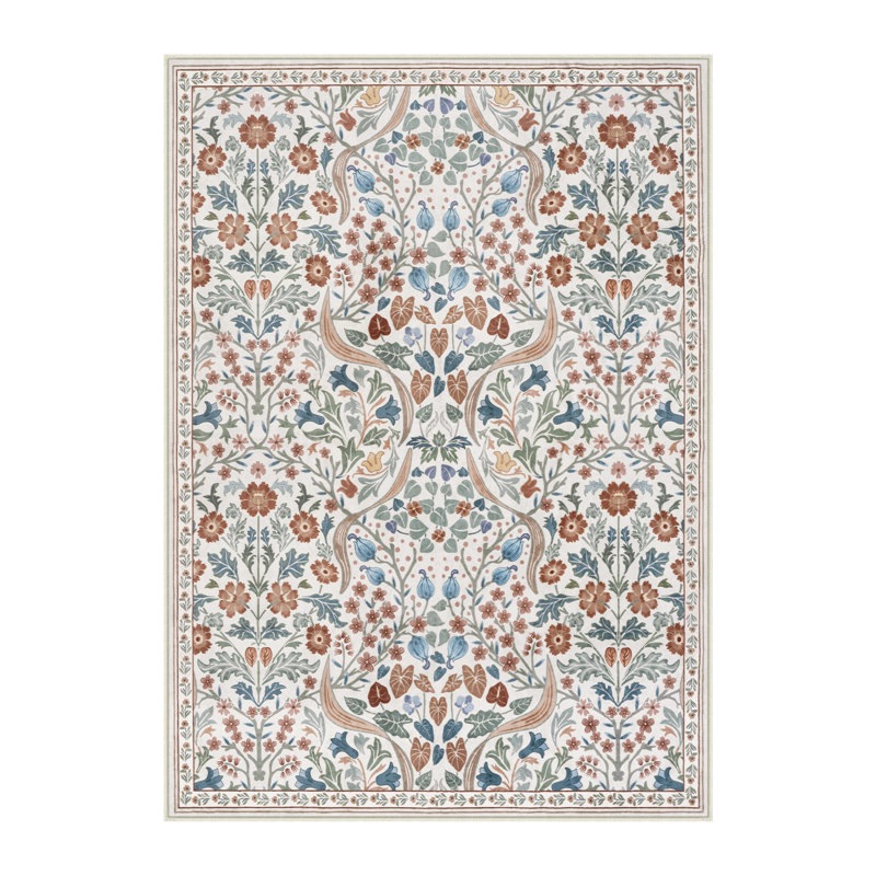Kaldi Floral Washable Area Rug – Intricate Nature-Inspired Design, Non-Slip Soft Floor Mat for Living Room, Bedroom, and Entryway