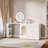 Modern Corner Vanity Desk with Storage, L-Shaped Makeup Vanity with Rotating Tabletop & Cabinet