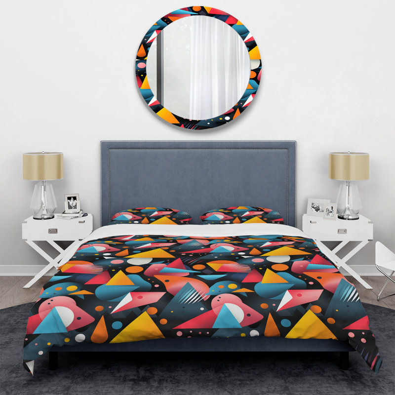 Ensemble de housse de couette rose et bleu Mid-Century, Housse de couette pour très grand lit et 2 très