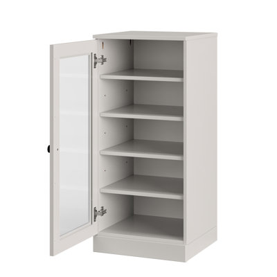 Armoire de rangement à chaussures 100% en bois massif à porte étroite en verre avec tablettes réglables, rangement empilable peu encombrant, l 16,5 po x H 35,75 po