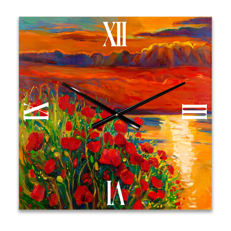 Horloge murale Poppies by the Ocean pendant le coucher du soleil, Petit