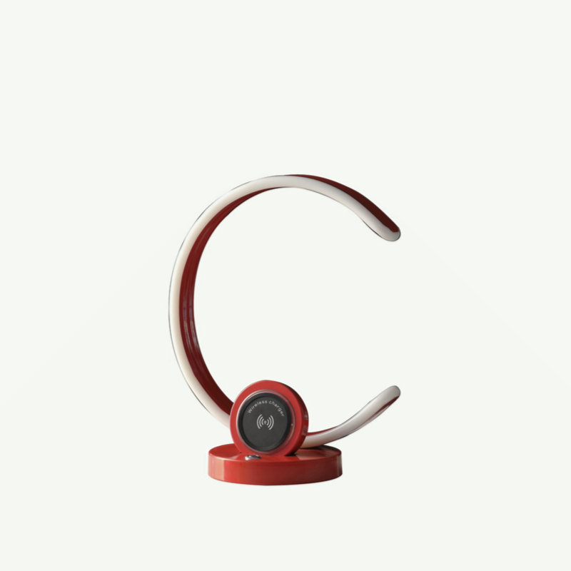 Lampe de table 13,25 "en forme de C moderne avec port USB / chargeur sans fil et gradateur tactile, Rouge