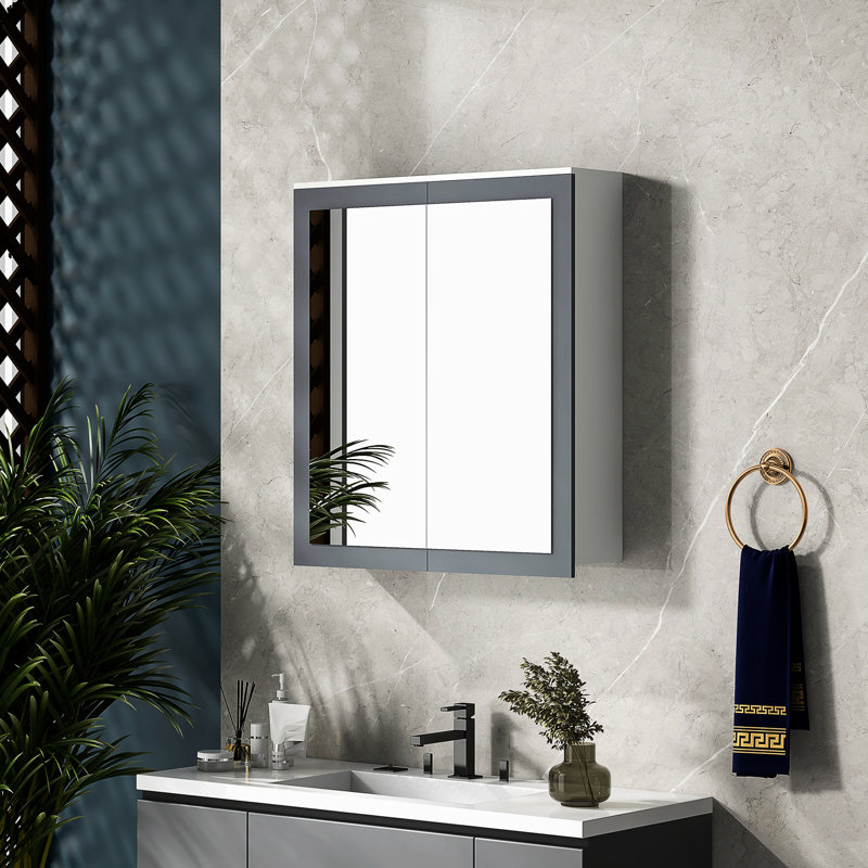 Armoire à pharmacie 27 po x 30 po avec rangement à double porte, blanc. 2 tablettes réglables et miroirs avant. Fixation murale pour optimiser l'espace. Solide. Portes de rangement l 27,25 po x P 6,75 po H 29,75 po