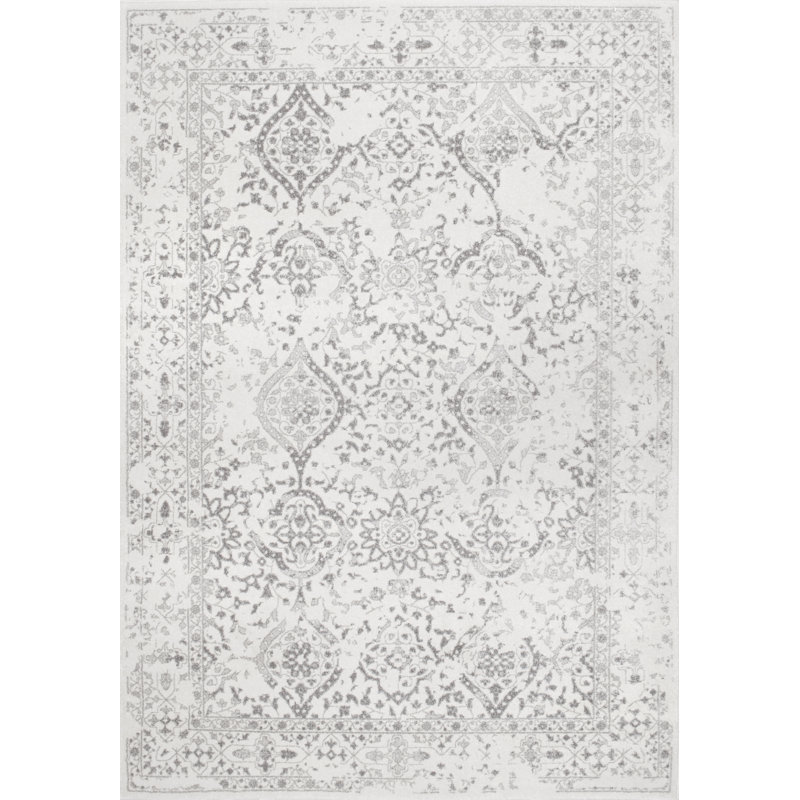 Almirka Medallion Runner Rug for Living Room Bedroom Dining Room Entryway Hallway Kitchen, Ivory/Grey, Rectangle 12' x 18'