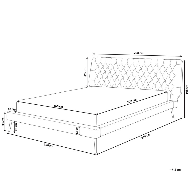 Jody Upholstered Bed, Grey, European Kingsize (160 x 200 cm)