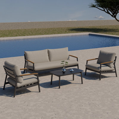 Outdoor Patio Furniture Set 4 Pieces Patio Conversation Set Patio Aluminum Sofa Set with Glass Coffee Table,Grey