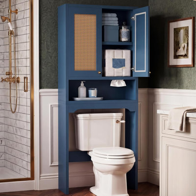 67" Tall Rattan Over The Toilet Storage Cabinet for Small Bathroom,  Freestanding Bathroom Organizer with Adjustable Shelf, Anti-Tip Devices, Space Saver for Laundry Room, Living Room, Entryway