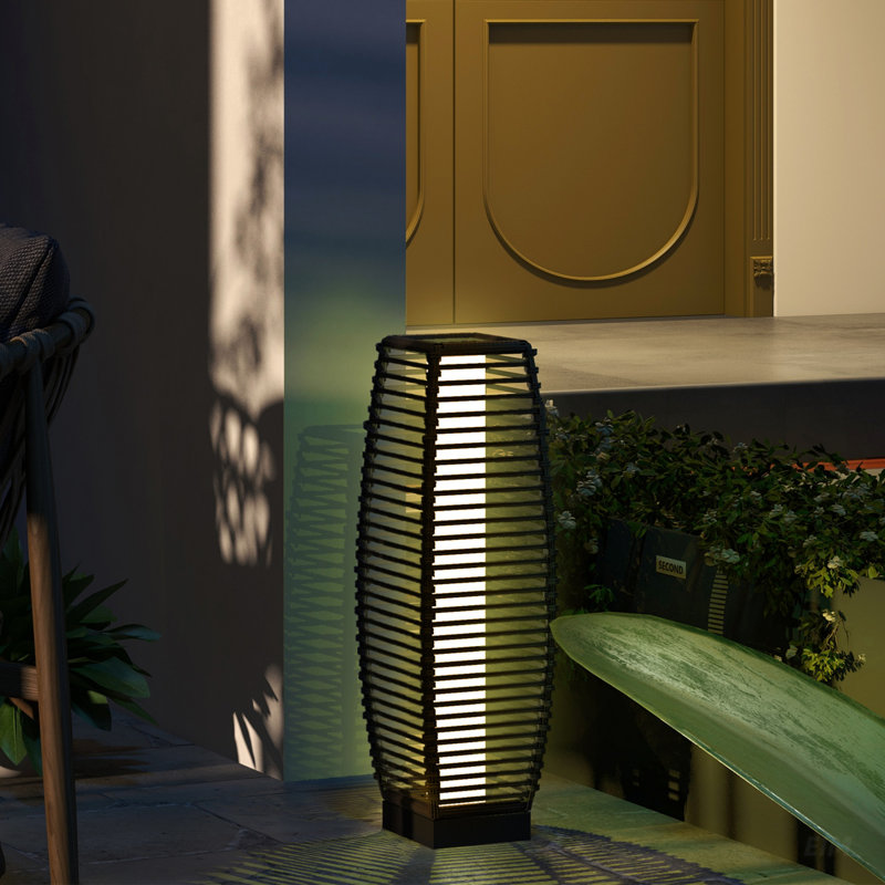 Solar Rattan Floor Lamp, Waterproof Outdoor Garden Pathway Light With Auto On/Off LED For Porch, Yard, Lawn, Courtyard, Deck, Gray