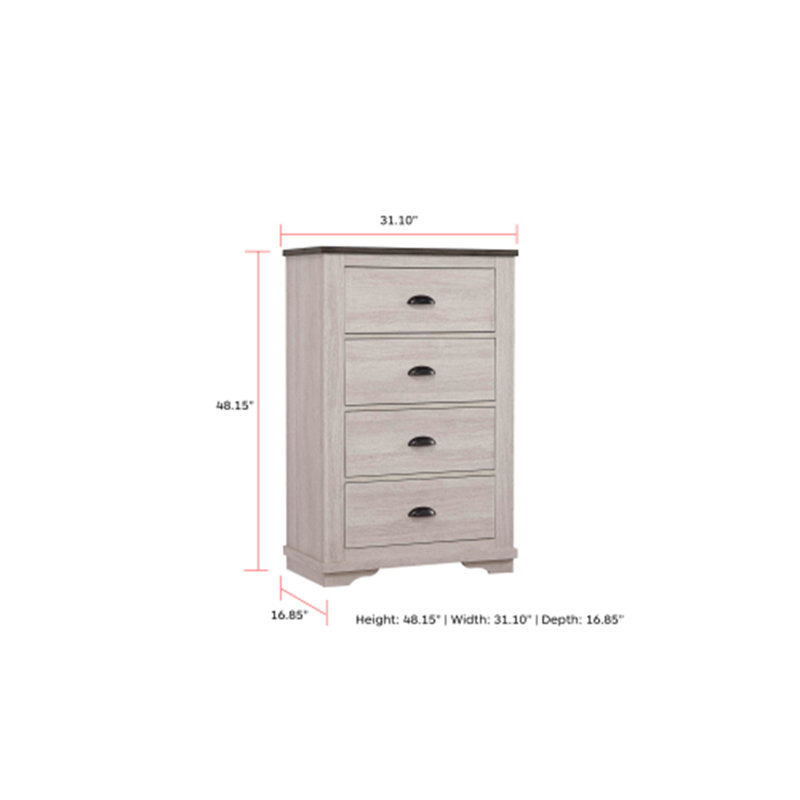 Armoire de chevet à 4 tiroirs 1pc, Beige + gris
