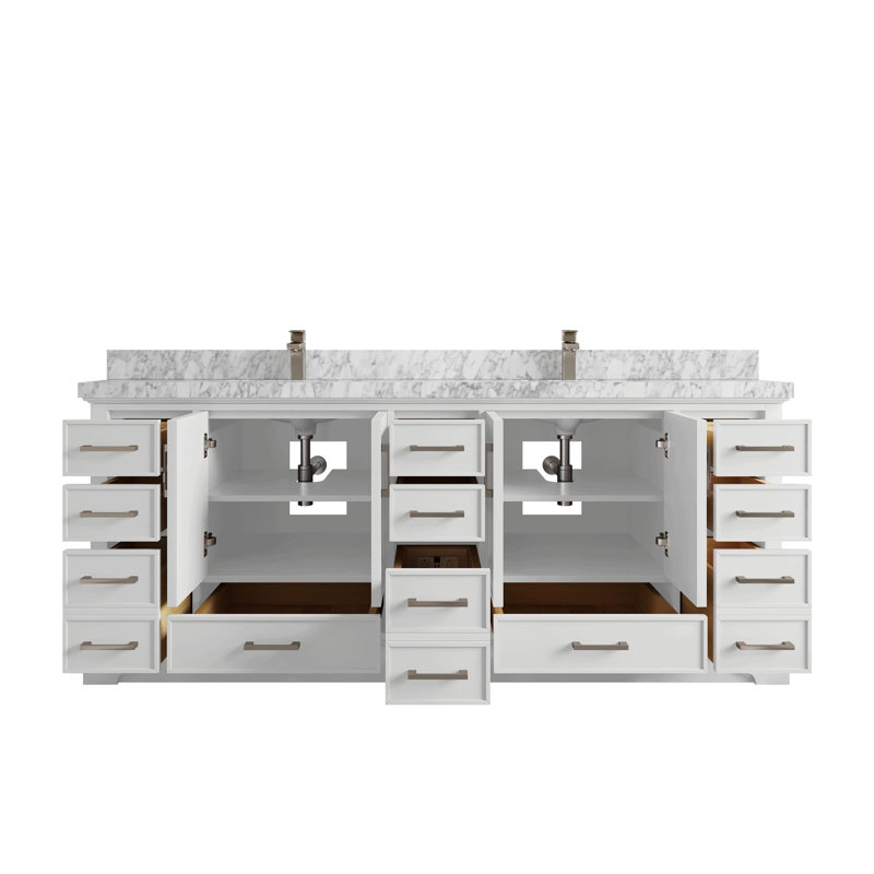 Meuble-lavabo double 84 po avec plateau en marbre Charlotte