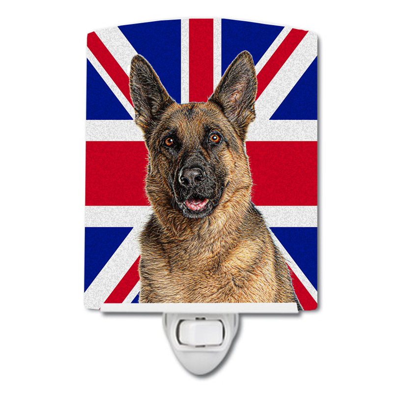 Lampe de nuit en céramique à drapeau britannique en céramique allemand berger avec english union