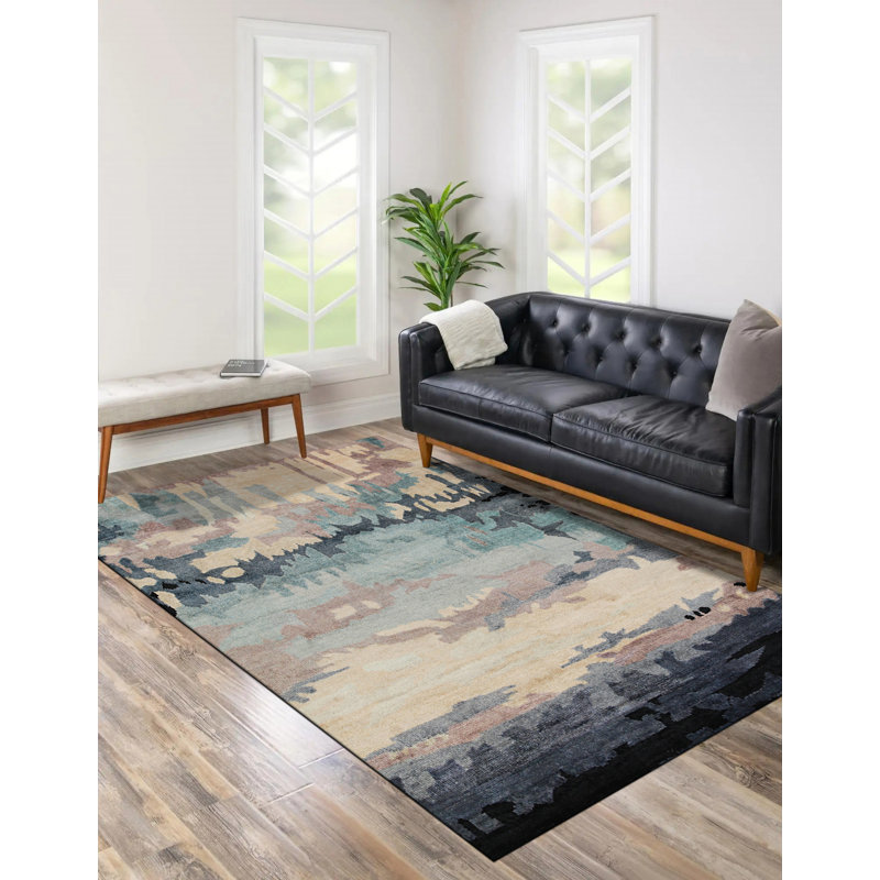 Stylish and Durable Viscose Hand Knotted Abstract  Silk Wool Indoor Multicolor Rectangle Area Rugs
