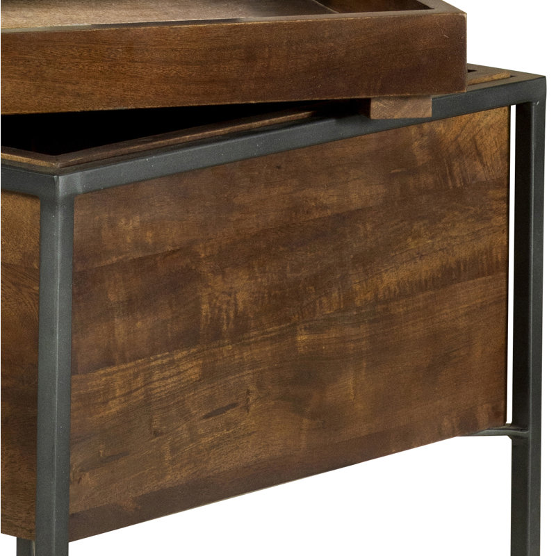 Table d'appoint Warwick brun foncé et bronze industriel avec plateau supérieur amovible