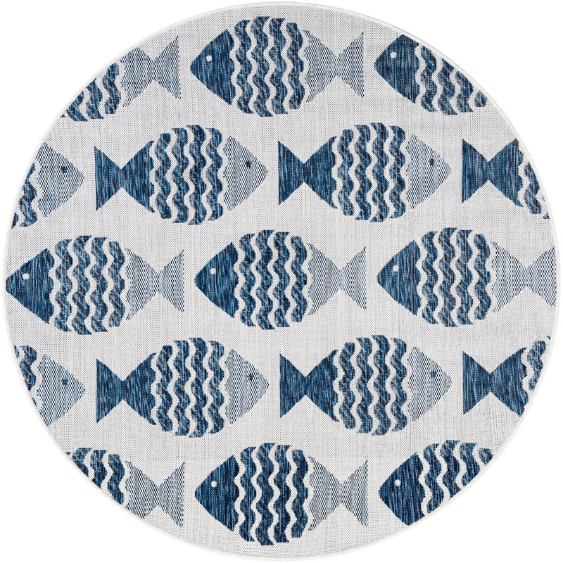 Tapis contemporain bleu marine Daitzman, Rond 5 pi 3 po