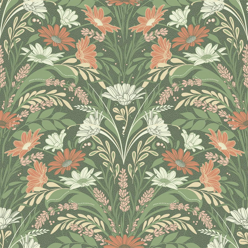 Chaoyichi Värmdö Scandinavian Floral Design 10.05m x 53cm Wallpaper Roll, Orange/White/Green