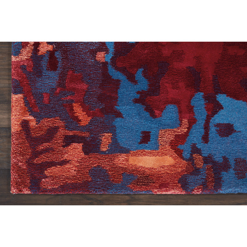 Annan Abstract Handmade Tufted Blue/Red Area Rug, Rectangle 2'3" x 3'