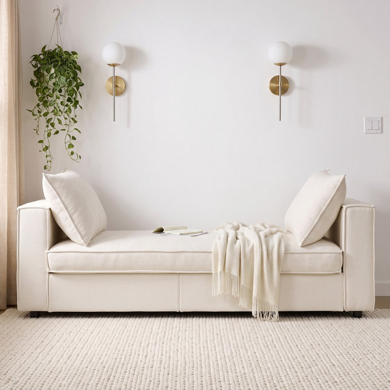 Lit de jour rembourré avec matelas et deux oreillers, Crème
