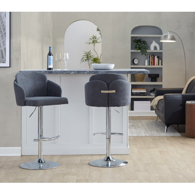 Dahlia Contemporary Adjustable Barstool In Metal With Metal Accent And Round Metal Footrest By Lumisource - Set Of 2