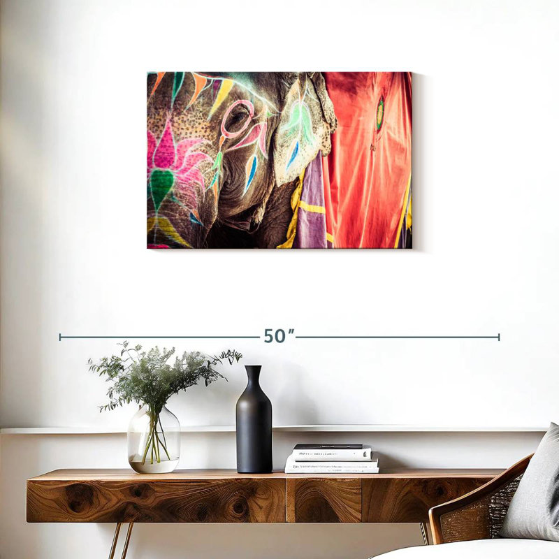 Holi Painted Elephant, 20" H x 30" W