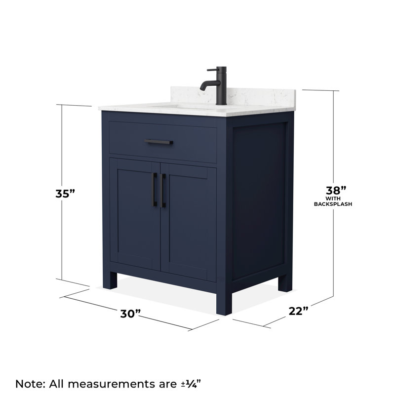 Beckett 30" Freestanding Single Bathroom Vanity with Cultured Marble Top, Carrara Cultured Marble, Matte Black, Dark Blue