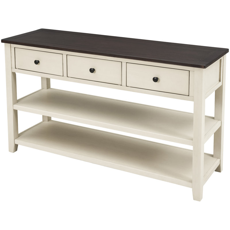 Console rétro avec deux tablettes ouvertes, Beige/Espresso