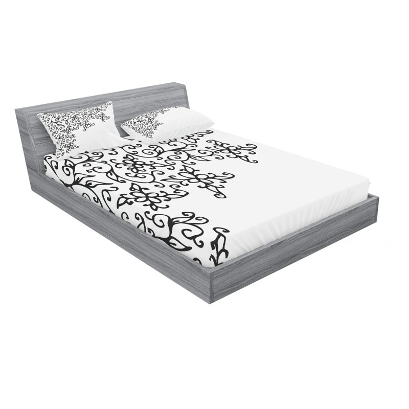 Microfiber Floral Sheet Set, Full/Double Sheet Set with Fitted Sheet