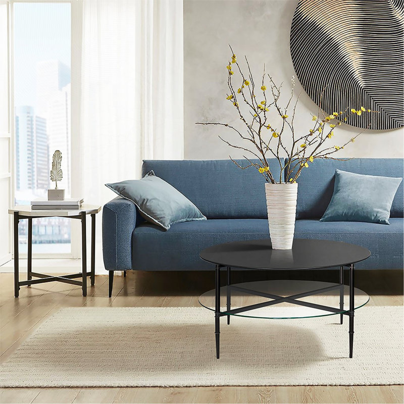 Table ronde avec plateau interchangeable en bois et verre