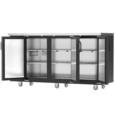 Coolake 72” W Commercial Back Bar Cooler With Stainless Steel Top , 20.3 Cu.ft Counter Height Beverage Refrigerator, Solid Door Beer Fridge With Led Lighting For Restaurant Buffet Basement Cafe