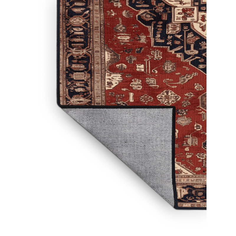 Machine Washable Persian Black Area Rug, Square 5'