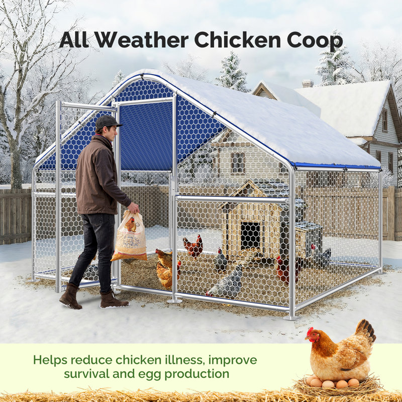 Grand poulailler en métal avec grillage hexagonal, enclos de poulailler pour cour avec couvercle imperméable, grandes poulaillers pour 8 poules