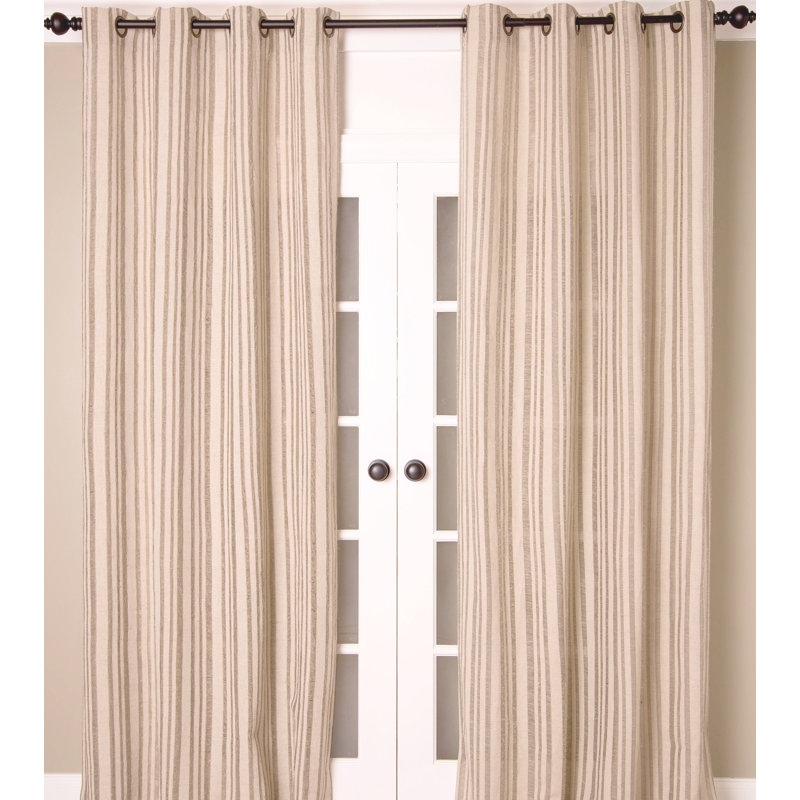 Unlined Textured Stripes Linen Cotton Grommet Curtain Panel, 52" W x 84" L 