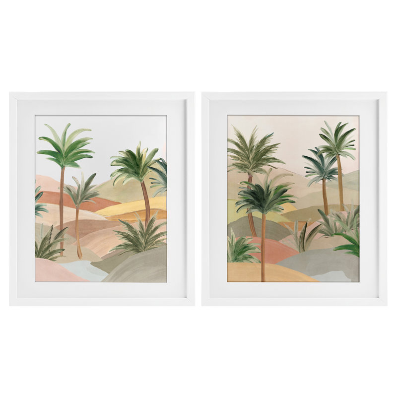 Ensemble de 2 impressions encadrées sous verre Exotic Desert Oasis, design par Ian C., H 16 po x l 13 po, Cadre blanc côtier