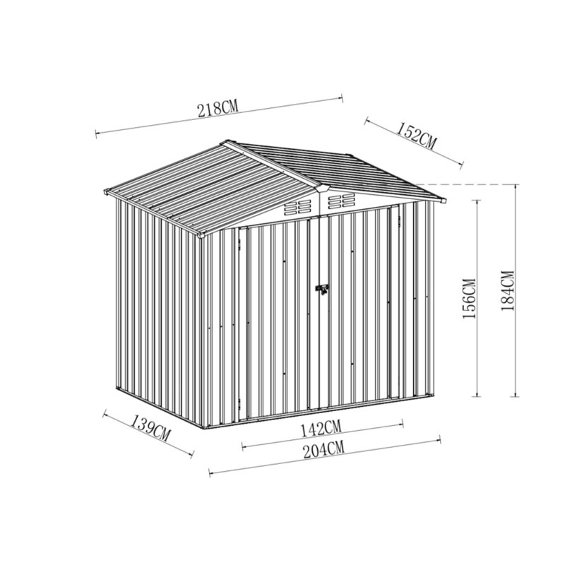 7.2Ft x 5 FT Galvanized Steel Storage Shed, Gray