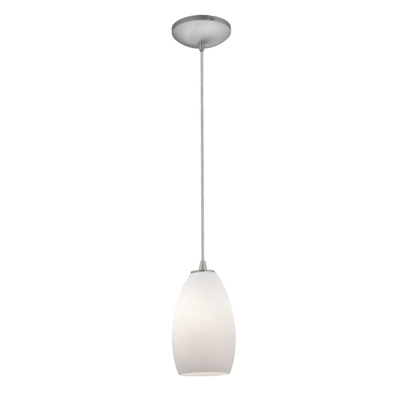 Luminaire suspendu à 1 lumière Carballo, Acier brossé, Opale