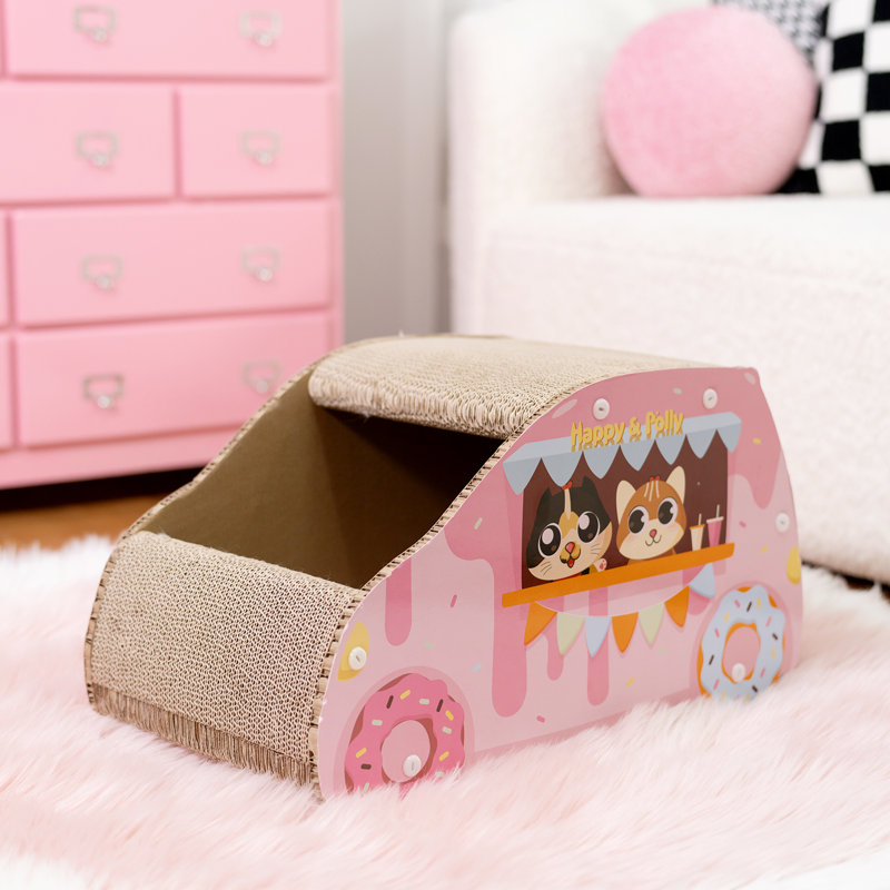 Grattoir en carton pour chat, conception de voiture en forme de beigne, carton pour chat avec tapis à griffer pour chats d'intérieur