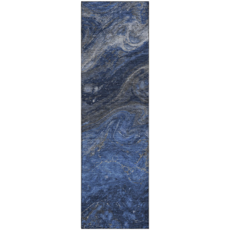 Tapis bleu Cerrito AMF599 lavable à la machine de qualité supérieure, Tapis de couloir 2 pi 3 po x 7 pi 6 po
