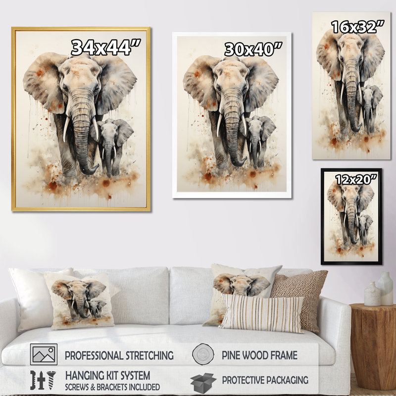Kearstin Elephant Gentle Giants Elephants III - Éléphant, art mural, Cadre simple noir, H 20 po x l 12 po x P 1 po