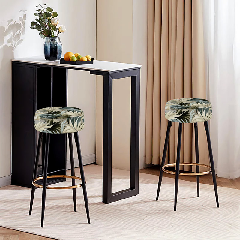 Ensemble de 2 tabourets de bar style tropical avec motif tropical neutre et oasis