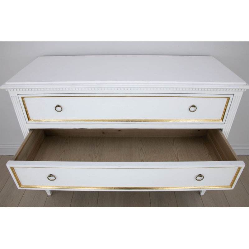 Lauren 3 - Drawer Solid Wood Dresser, White/Gold