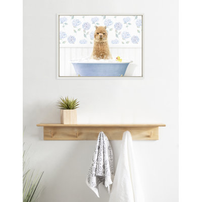 Baby Alpaca in Hydrangea Bubble Bath by Amy Peterson Framed Canvas Wall Art Print