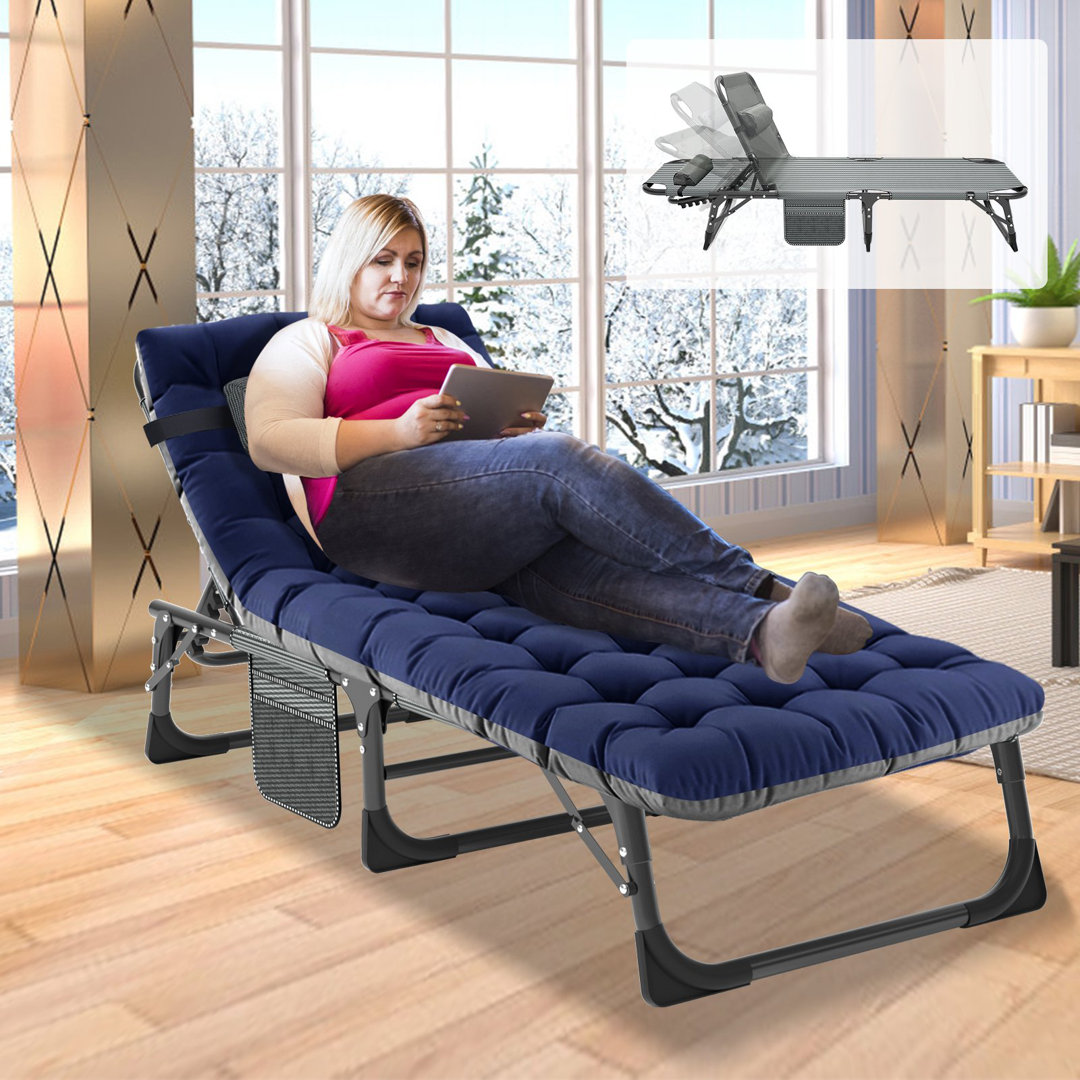 High Bearing Capacity Striped 3 Fold Bed 5 Levels Adjustment Camping Cot with Pearl Cotton JTANGL