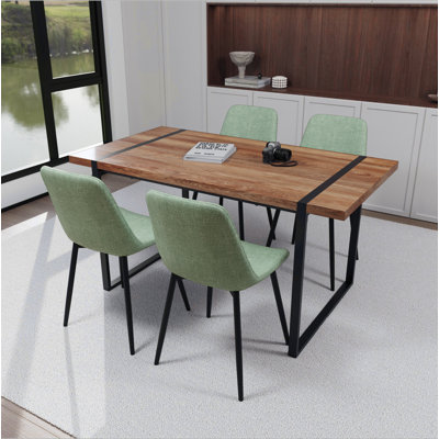 Ensemble de table de salle à manger en bois naturel 59 po et chaise de salle à manger moderne en bois naturel 59 po, ensemble de table de salle à manger en bois de style médiéval, base rectangulaire en métal, table de salle à manger et chaise en suède