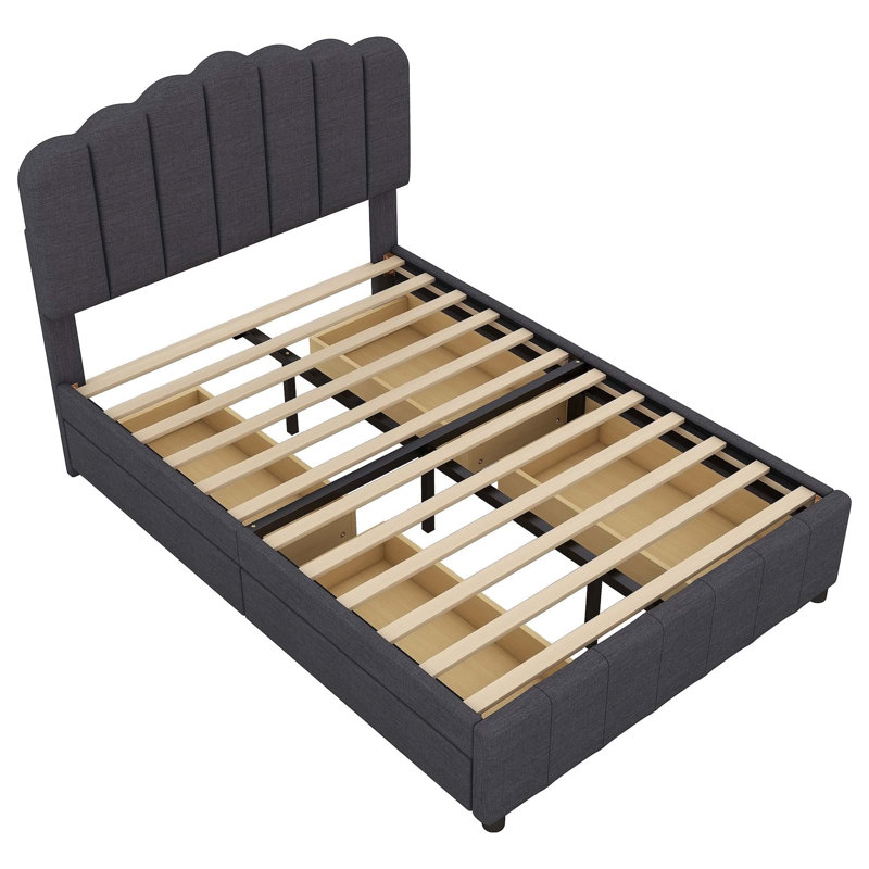 Lit tapissier avec tiroirs Saiquan, Simple, gris