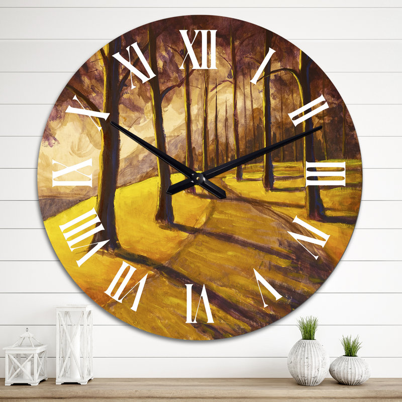 Chemin de randonnée pédestre à Sunny Forest Park Alley - Horloge murale traditionnelle, Médium