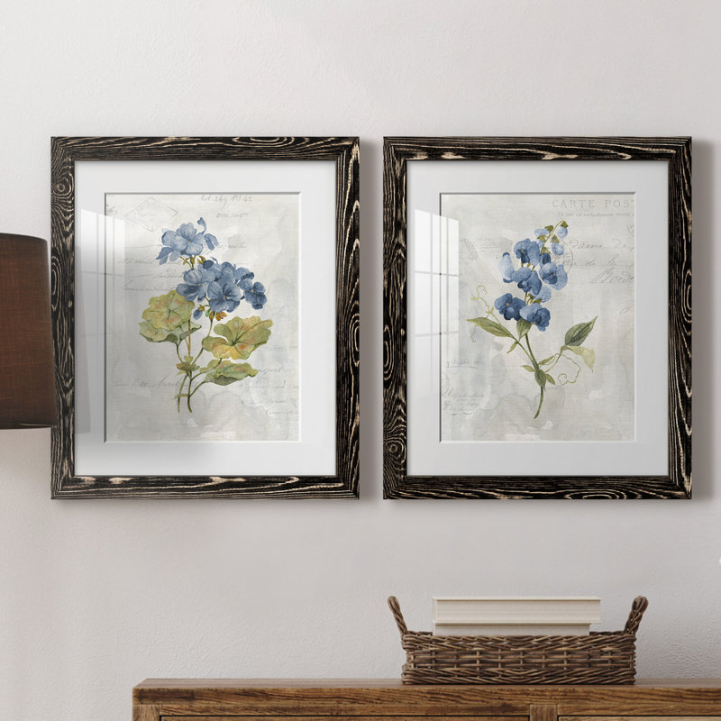 Lin bleu géranium - ensemble de 2 reproductions d'art, Impression encadrée avec passe-partout, H 24 po x l 36 po