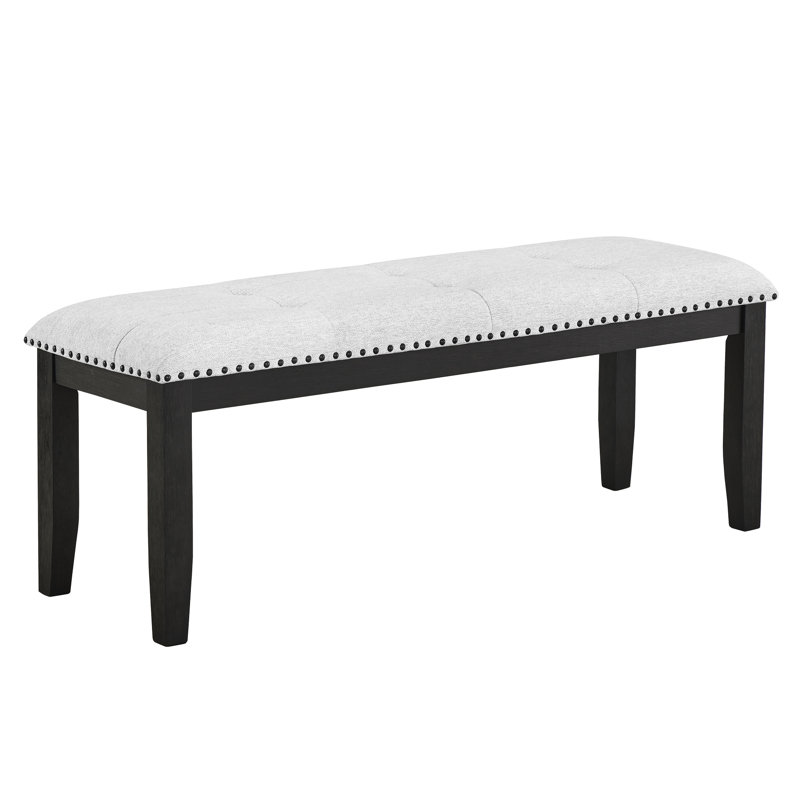 Élégant banc transitionnel avec revêtement gris et pieds noirs pour la salle à manger et la chambre à coucher