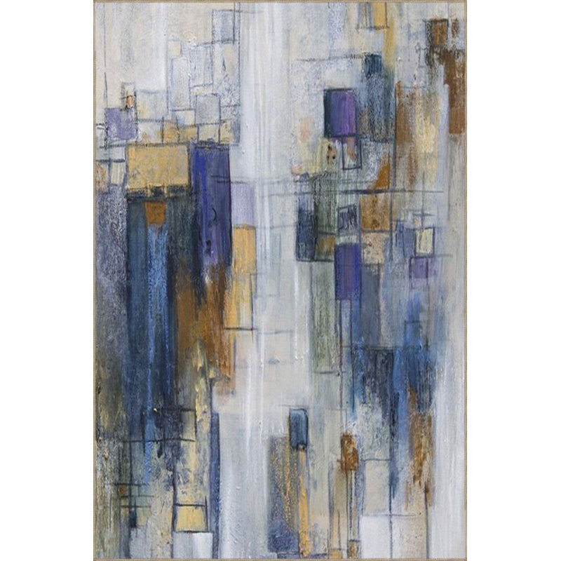 Tapis tissé bleu à motifs lavables à la machine, Sous-tapis carré 3 pi 3 po inclus